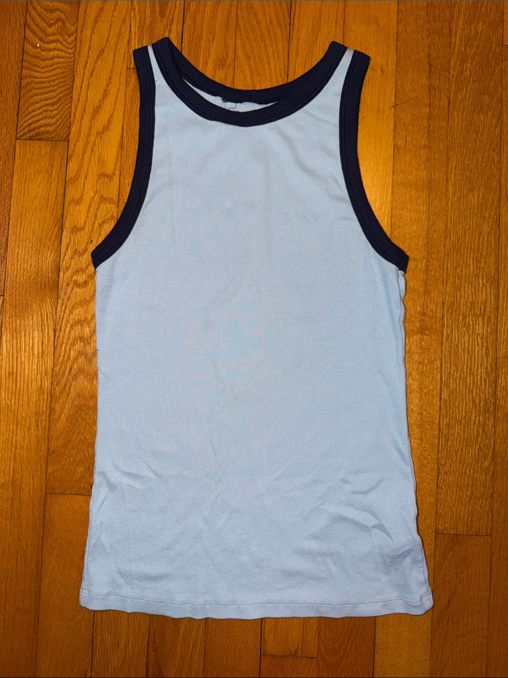 a new day Light Blue Tank with Navy Trim